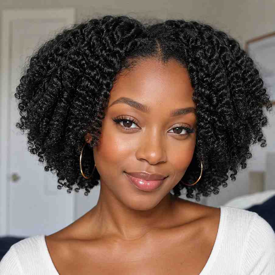 Natural Hairstyles for Heart-Shaped Faces (4C Hair Edition) 4C braid-out natural hairstyle with volume at the sides framing a heart-shaped face