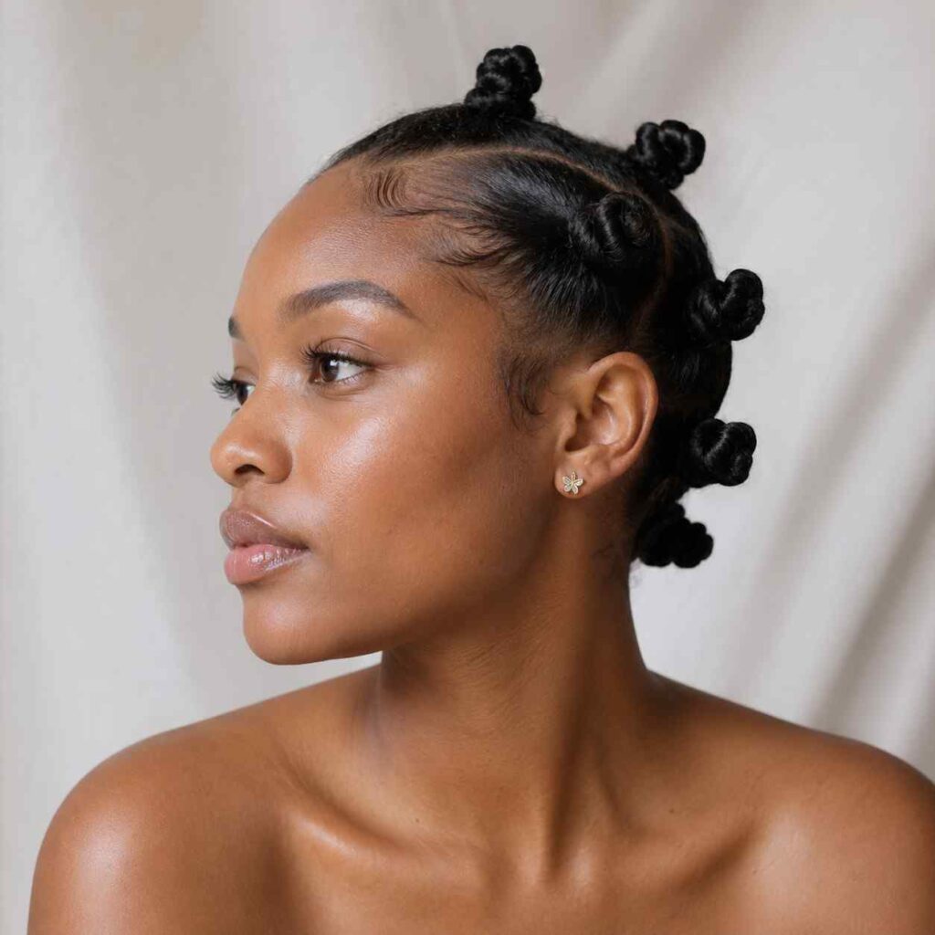 Natural Hairstyles for Heart-Shaped Faces (4C Hair Edition) Natural hair Black woman with bantu knots styled near the sides and lower head