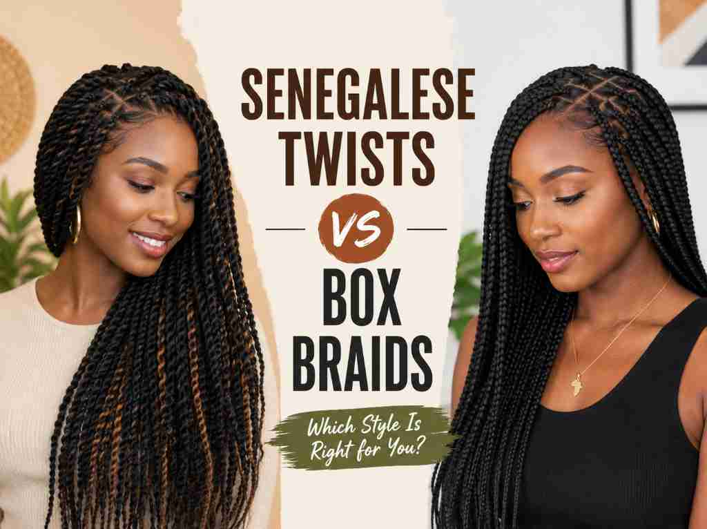 Home illustration of Senegalese Twists vs Box Braids