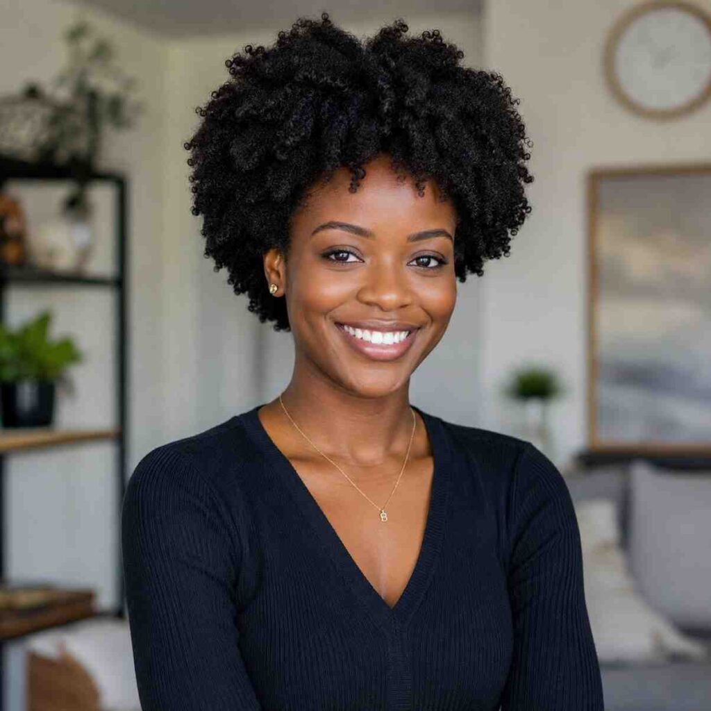 Natural Hairstyles for Heart-Shaped Faces (4C Hair Edition) natural hairstyles for heart shaped face 4C hair Black woman