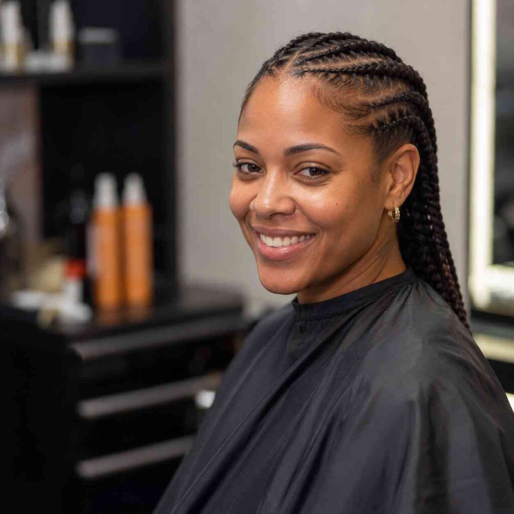 Senegalese Twists vs Box Braids: Which Is Better for Your Hair? woman choosing between senegalese twists and box braids at natural hair salon